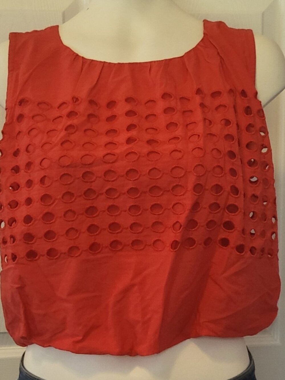 Jennifer & Grace Eyelet Crop Top Size S Coral Tank NWT